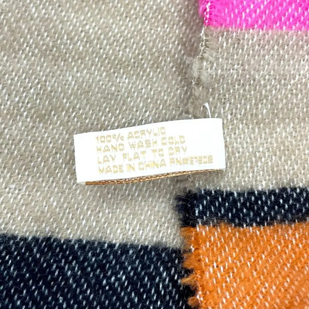 Nordstrom Women's Soft Plush Blanket Scarf Pompoms Pink Orange Black Tan Stripe